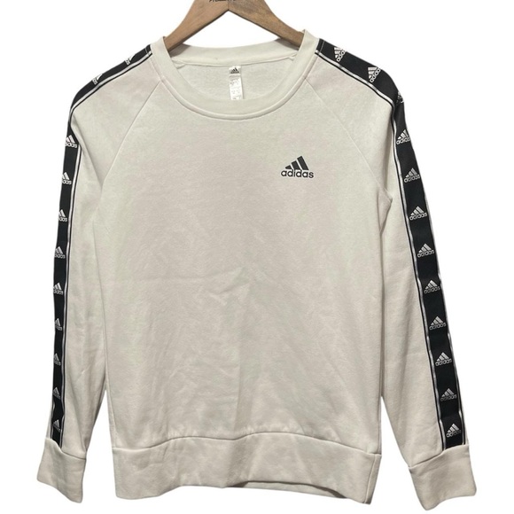 plain blank white black Adidas small logo tapped long sleeve crewneck sweatshirt - Picture 1 of 5